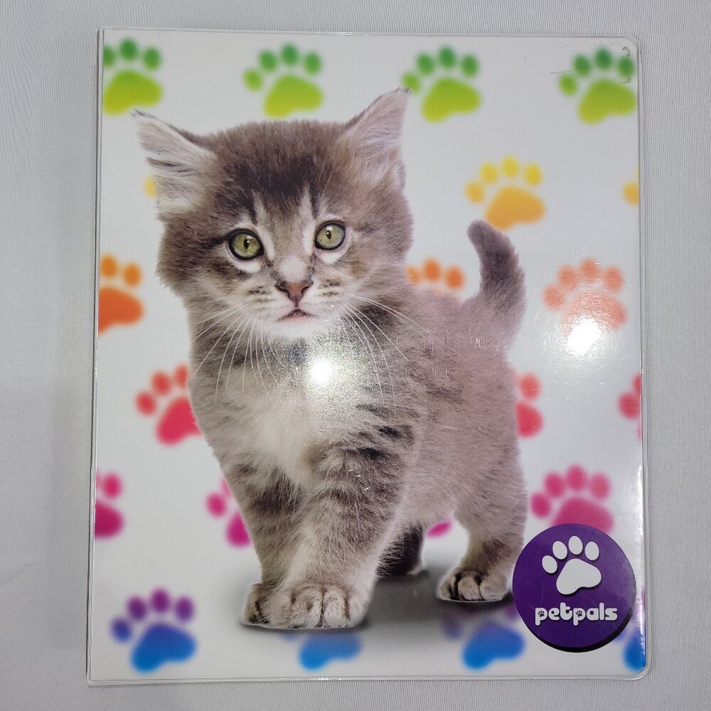 Pet Pals 1 1/4" Binder 3-Ring Grey Cat Kitten Paw Prints by Firstline